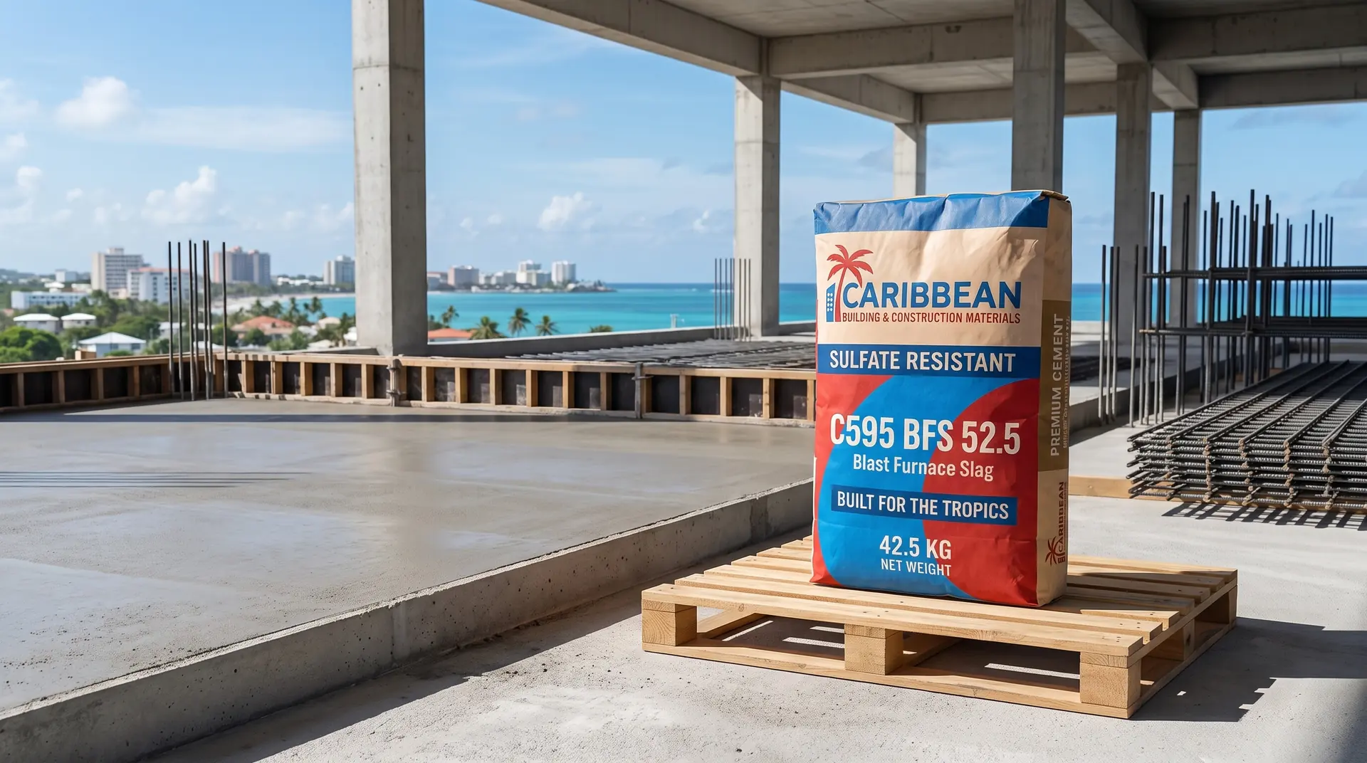 CEM II/B-S 52.5 N cement at a clean concrete project site
