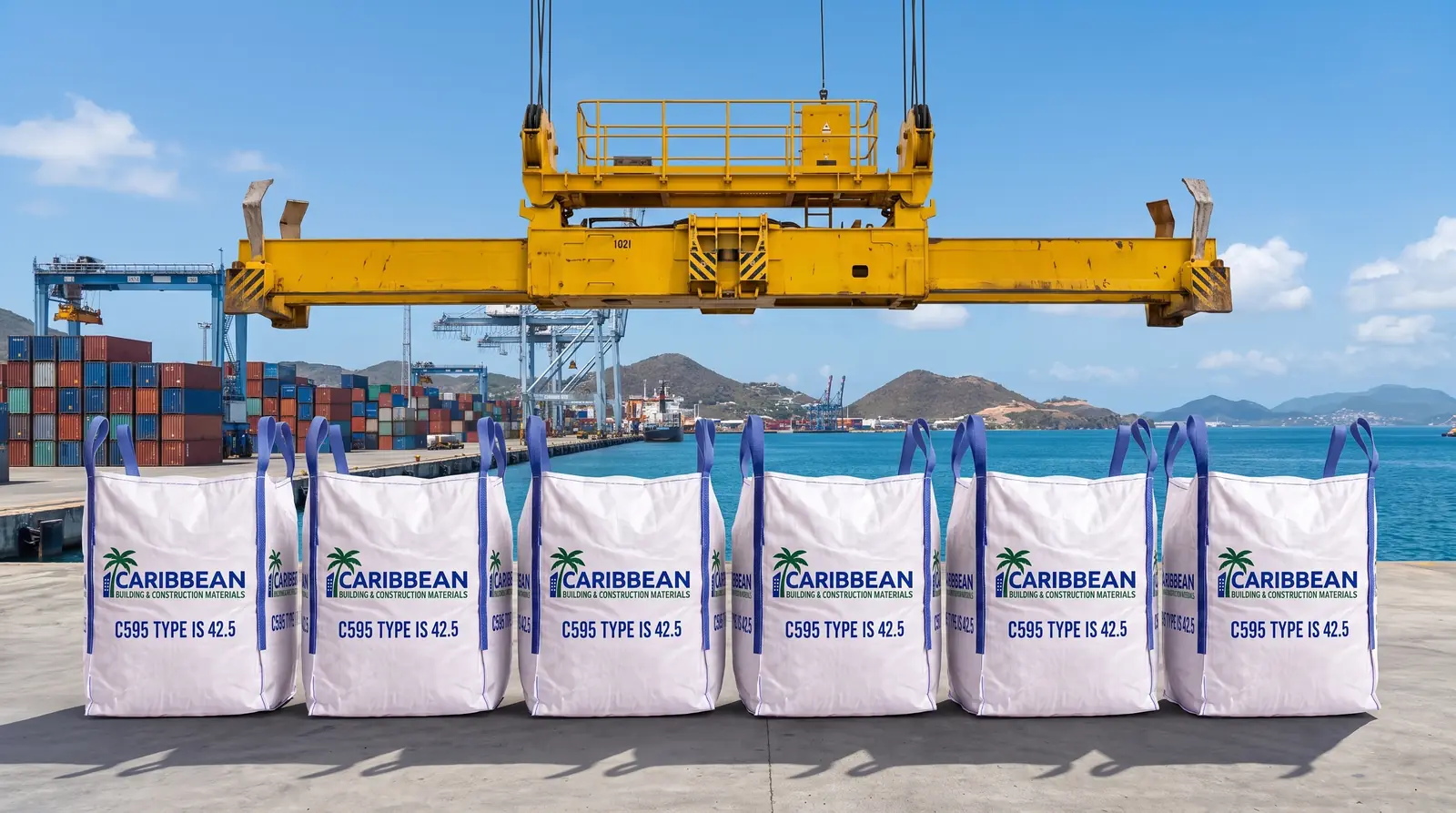 ASTM C595 Type IS (20) cement staged for port handling