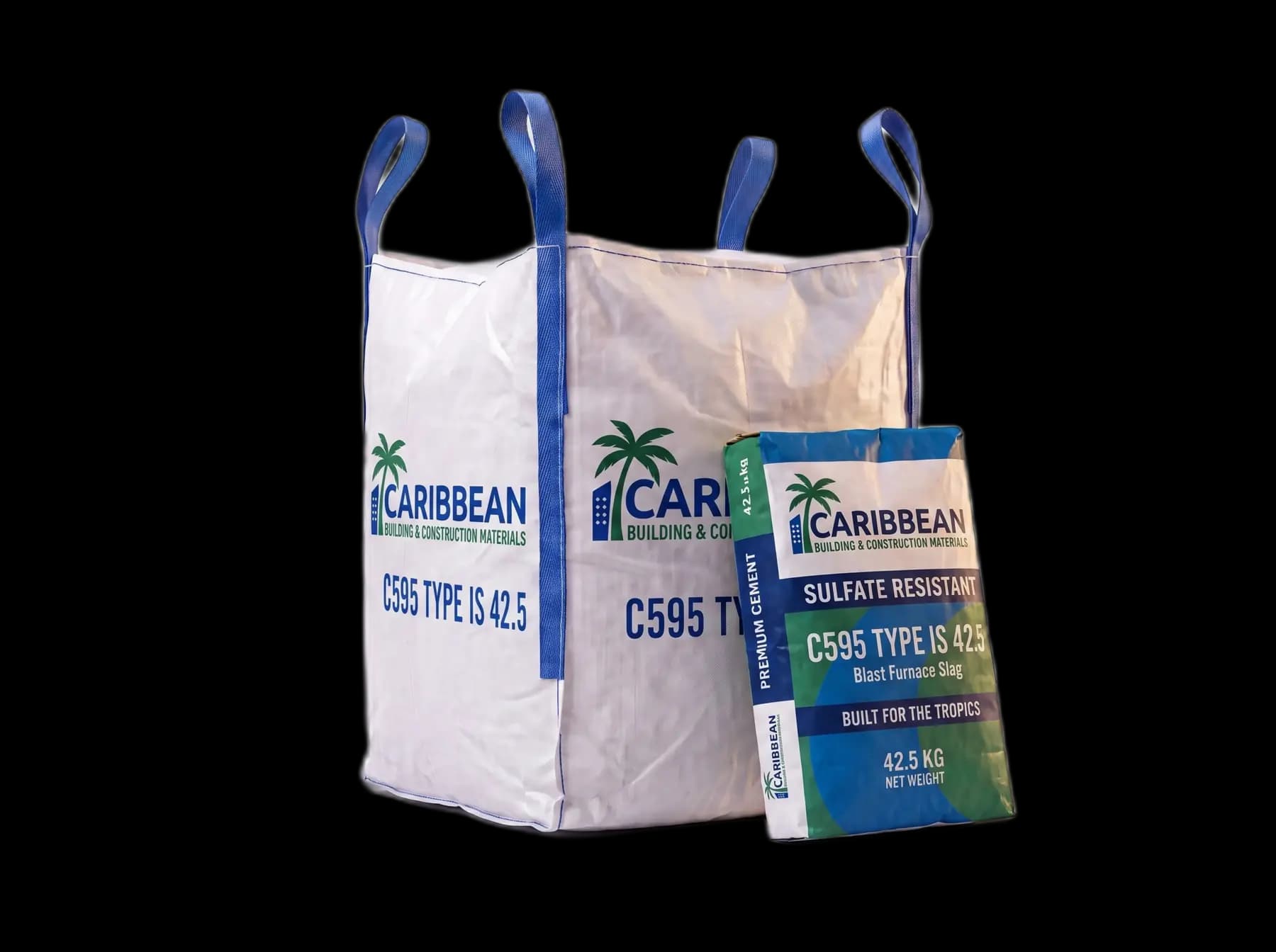 ASTM C595 Type IS (20) 42.5 kg bag beside a 1.5 MT FIBC