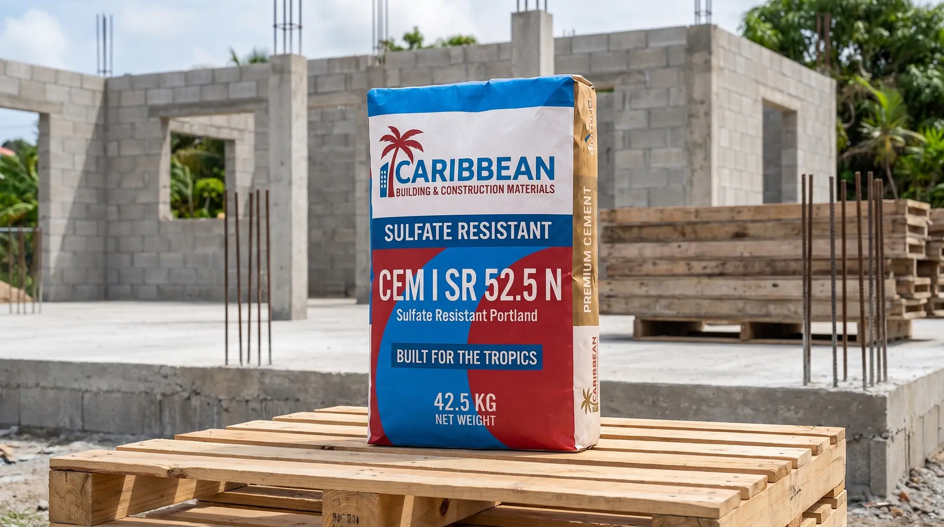 CEM I 52.5 N-SR 3 cement at a clean concrete project site