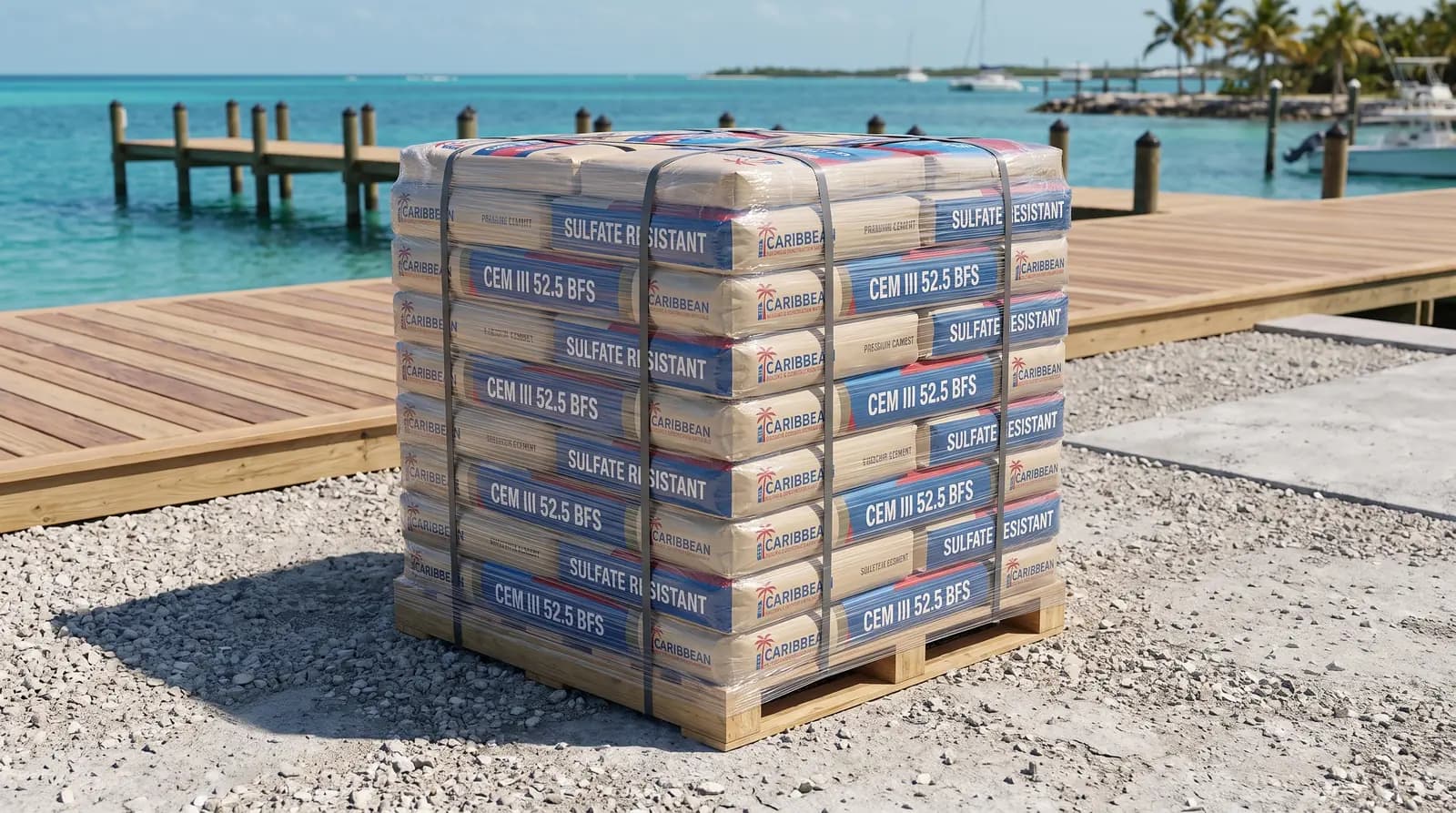 CEM III/B 52.5 N-SR cement at a clean receiving site