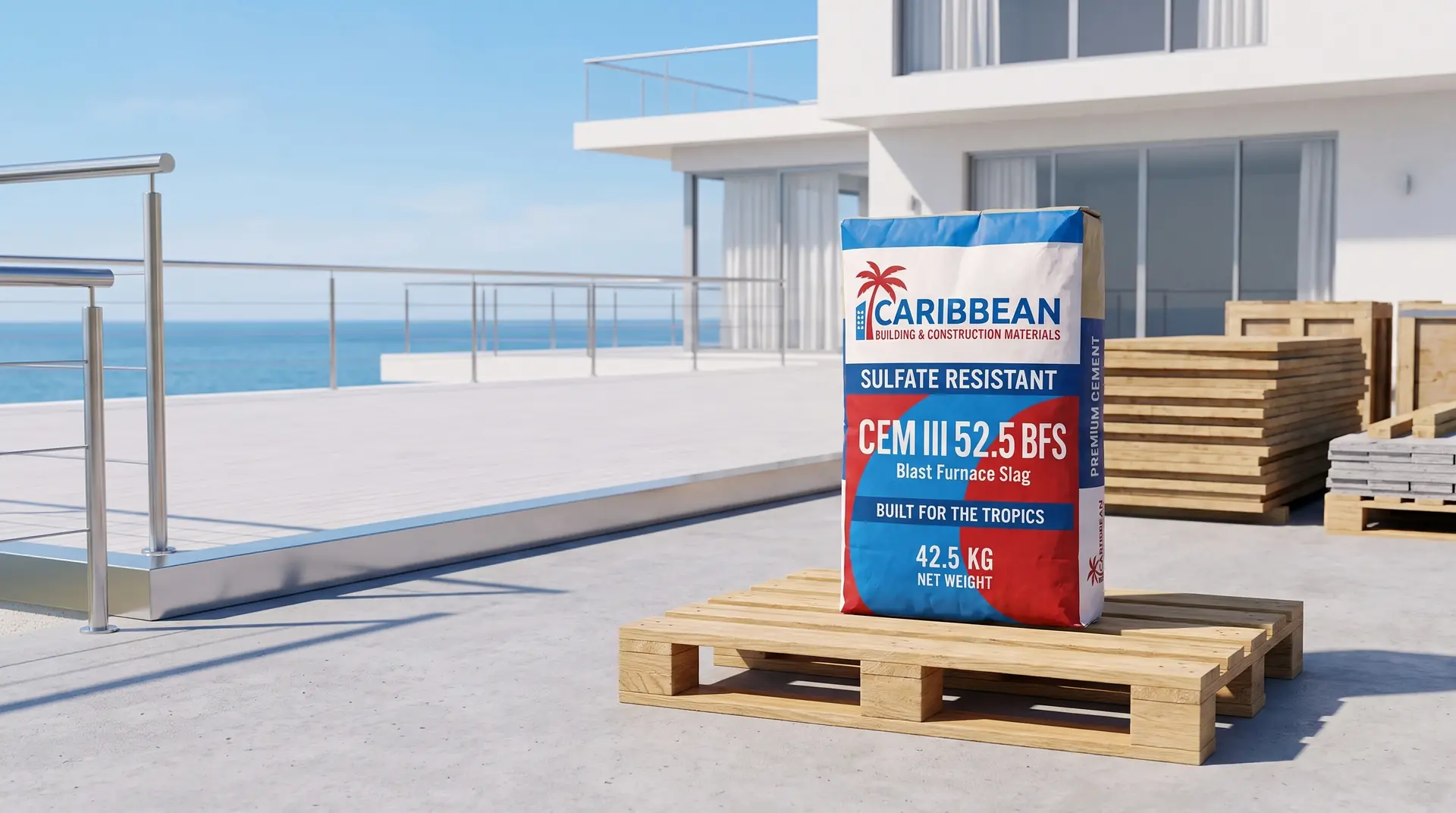 CEM III/B 52.5 N-SR cement at a clean concrete project site